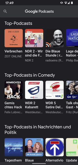 Google Podcast Übersicht