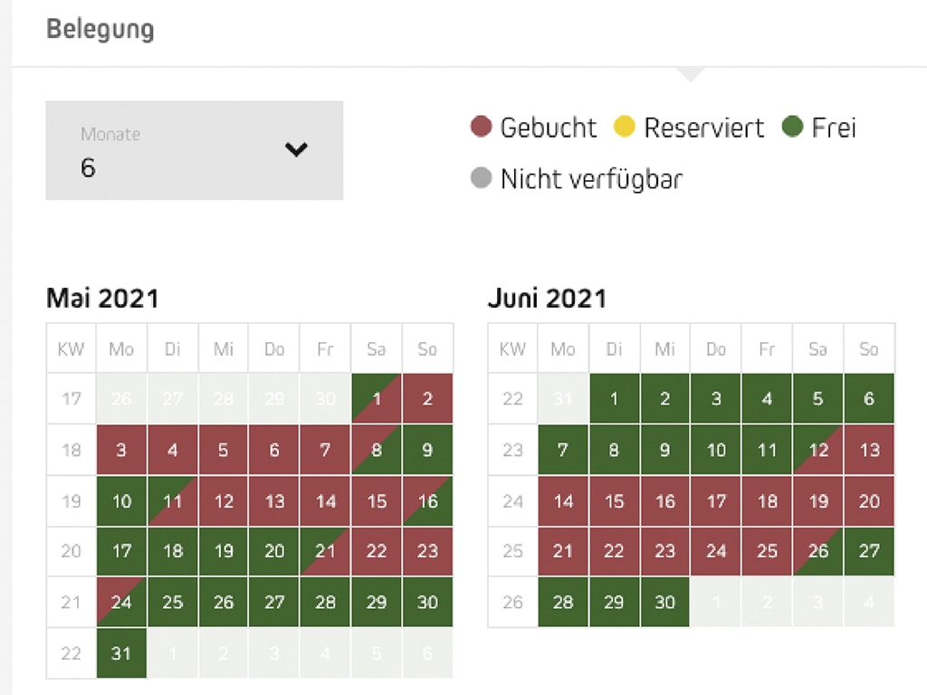 Buchungskalender bei ferienwohnung.de
