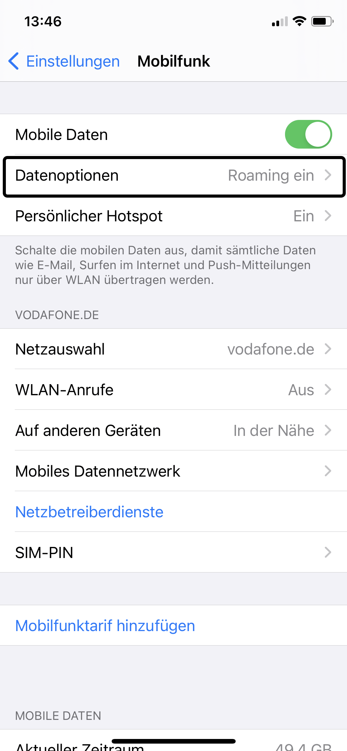 Schritt 2: Wählen Sie dann den Eintrag "Datenoptionen".