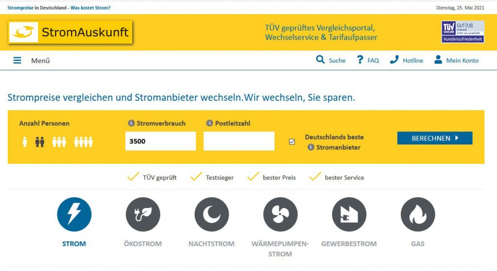 Homepage Stromauskunft