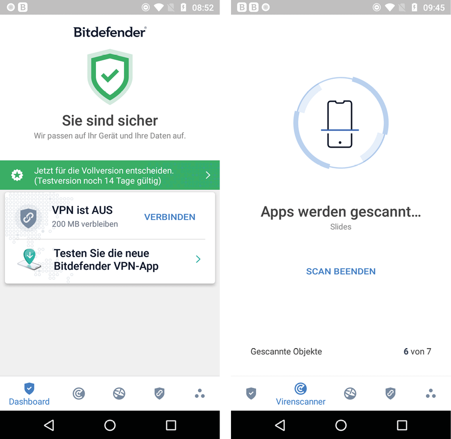 Bitdefender gibt es auch fürs Smartphone