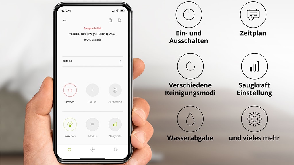 App-Menü für Staubsauger-Roboter