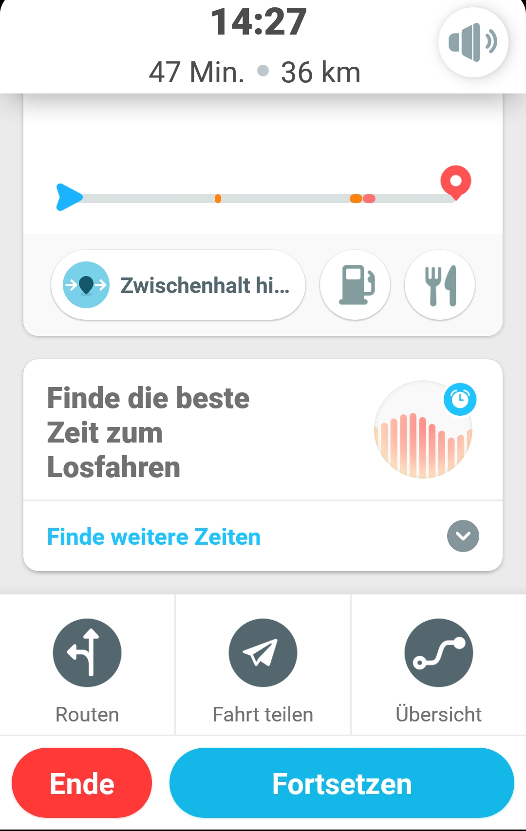 screenshot Zwischenhalt Menü oder beste Zeit wählen