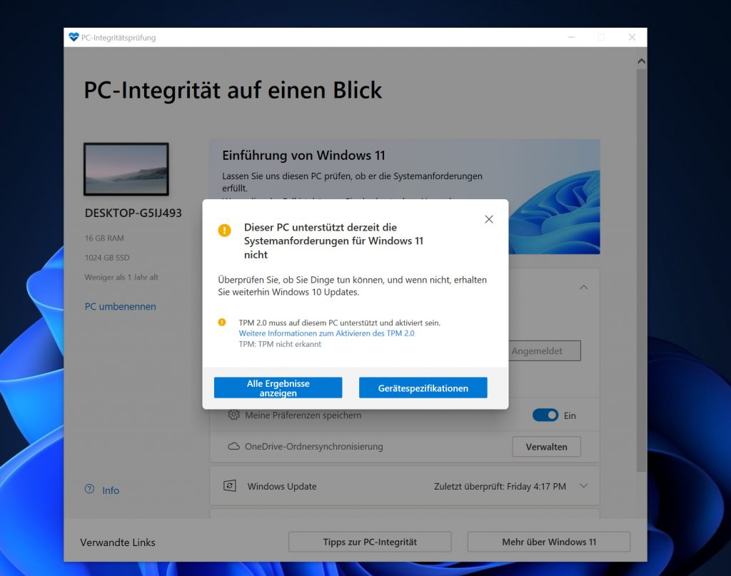 Screenshot des Tools von Microsoft zur Überprüfung der Kompatibilität