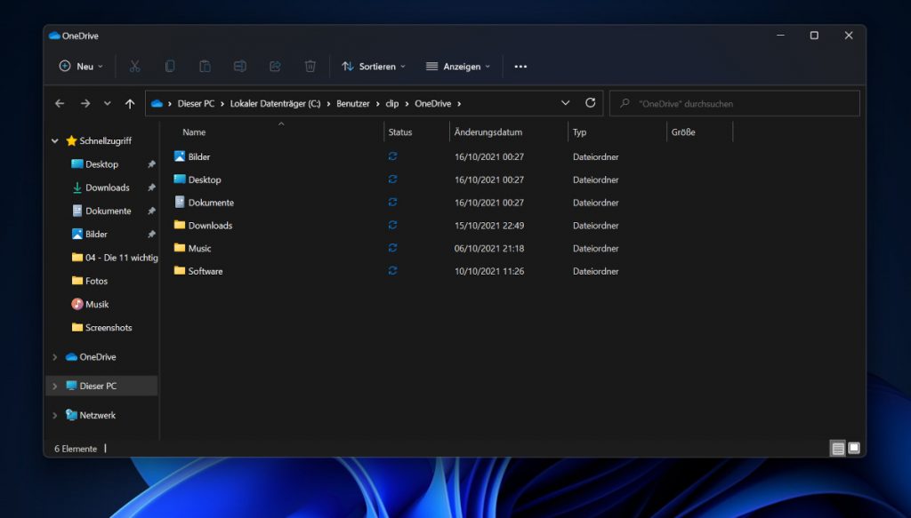 Screenshot Ordner mit OneDrive