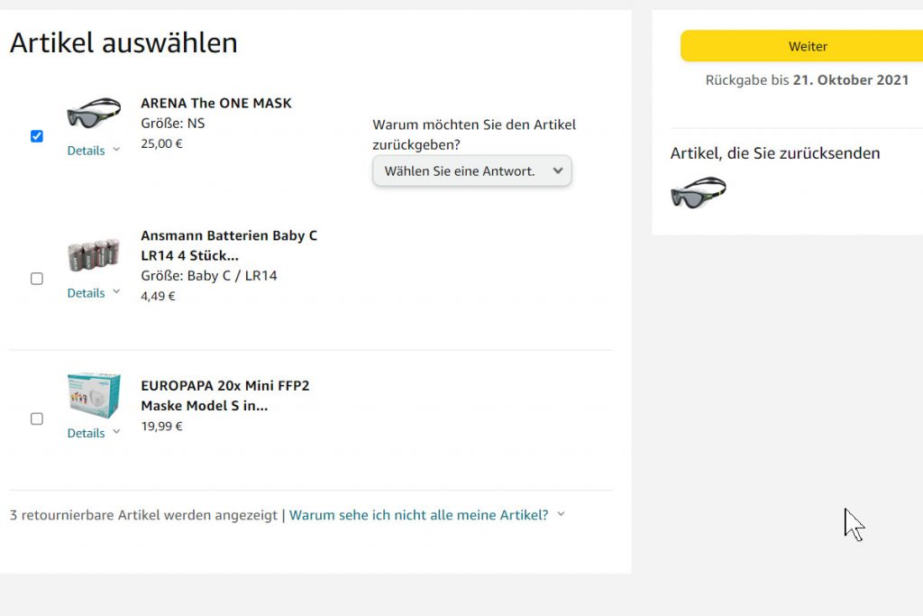 Amazon Rücksendung veranlassen