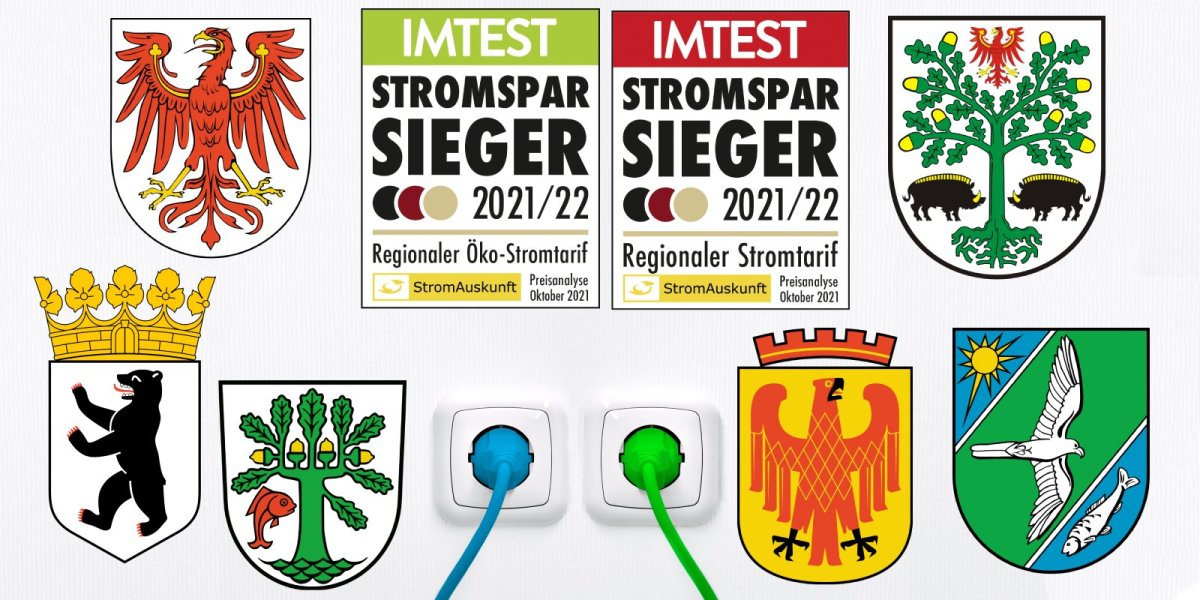 Das Bild zeigt die Wappen der Städte und die Siegel der Stromsparsieger