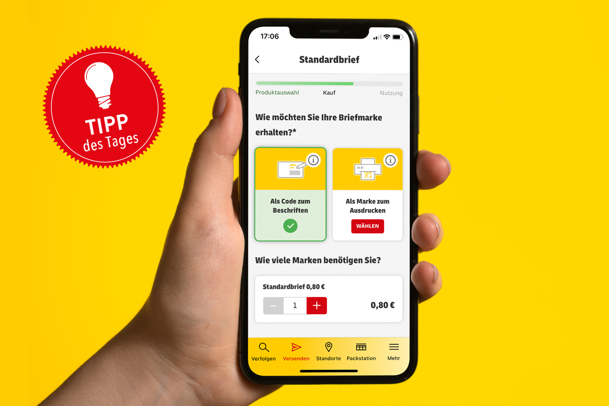 Das Bild zeigt die App der Deutschen Post auf einem Smartphone