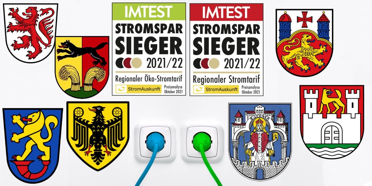 Kollage der Stadtwappen und Stromsparsiegel