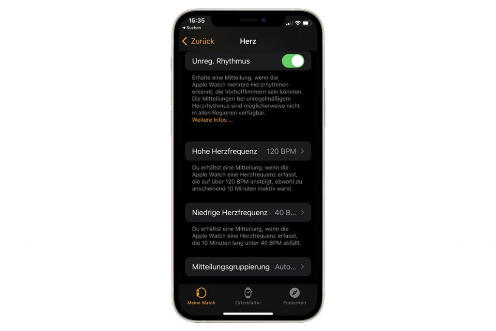 Watch App Herzfrequenz einstellen