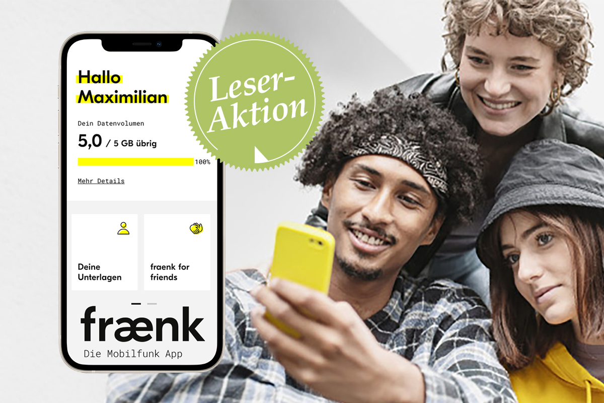 Junge Leute mit Smartphone. Leser-Aktion für den Smartphone-Tarif freank.