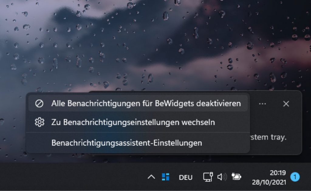 Screenshot Benachrichtigungs-Optionen