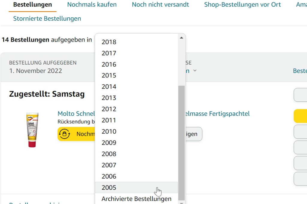 Amazon Bestellhistorie