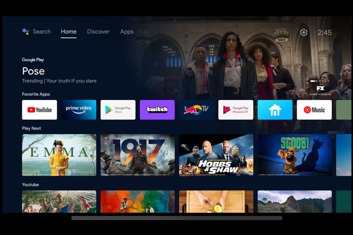 Der Startbildschirm des neuen Android TV 12 von Google.