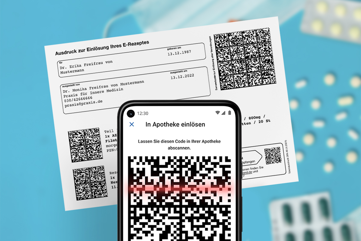 Ein Smartphone scannt den QR-ode eines Rezeptes ab.