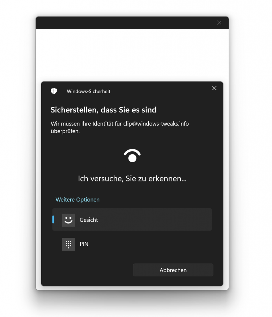 Screenshot Windows Hello