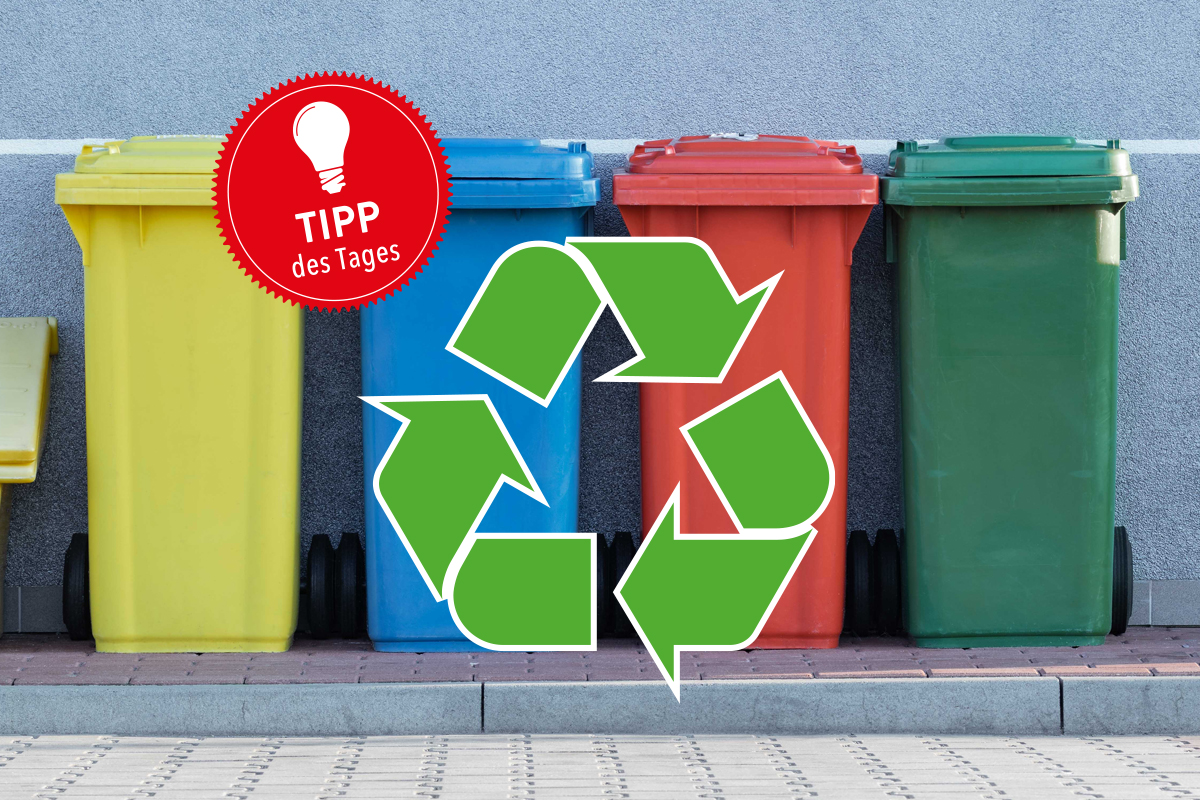 Gelbe, blaue, rote und grüne Mülltonnen Recycling