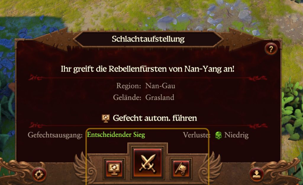 Screenshot braunes Fenster vor Karte in dem Details zu Schlachtfeldzug stehen