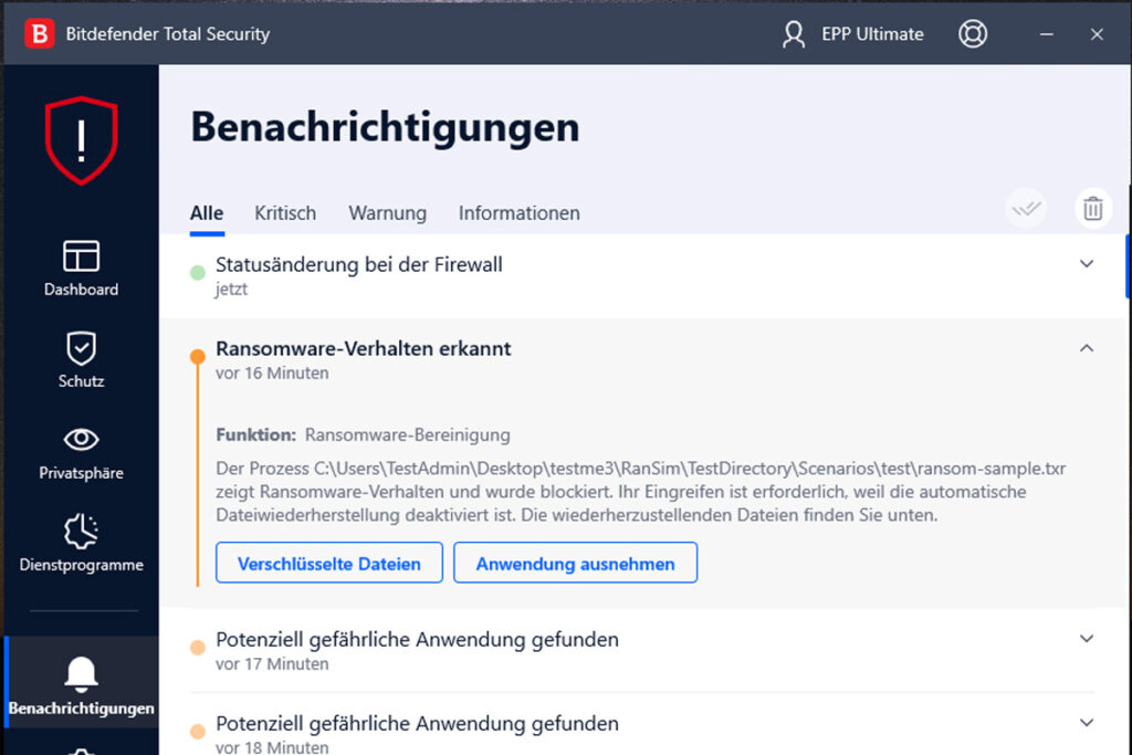 Bitdefender Benachrichtigungen