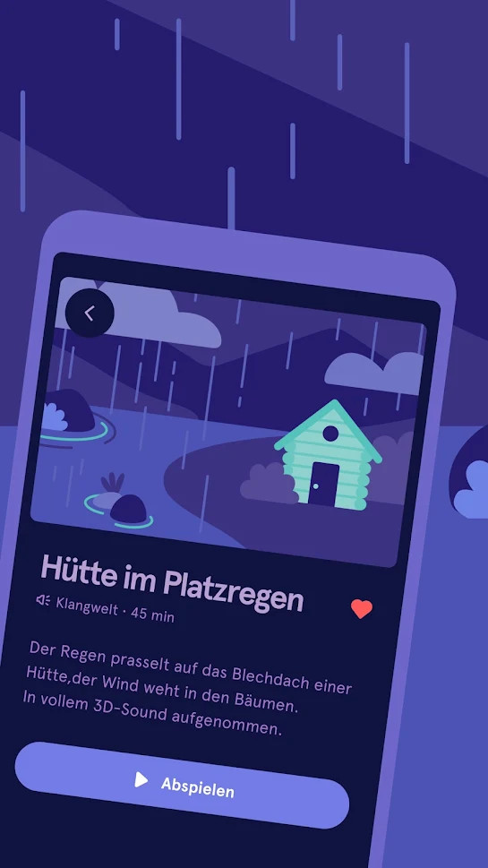 ScreenArt der Schlaf-App Headspace: Cartoon Smartphone im Vordergrund mit Übung auf Bildschirm, lila Hintergrund