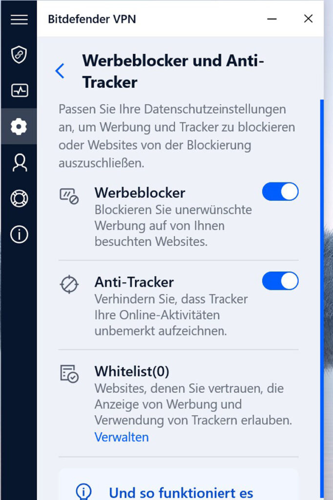 Einstellungen Bitdefender Premium VPN