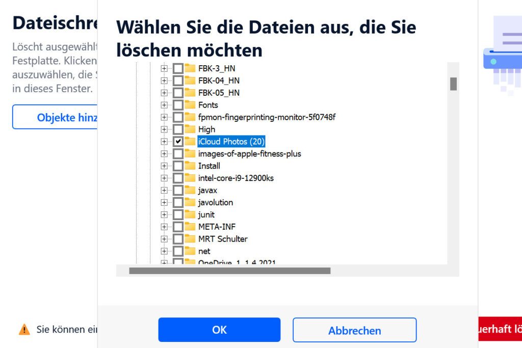 Zu löschende Datei auswählen