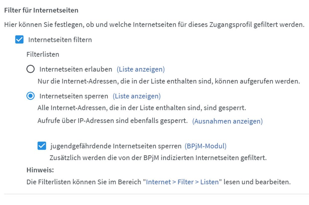 Internetfilter setzen