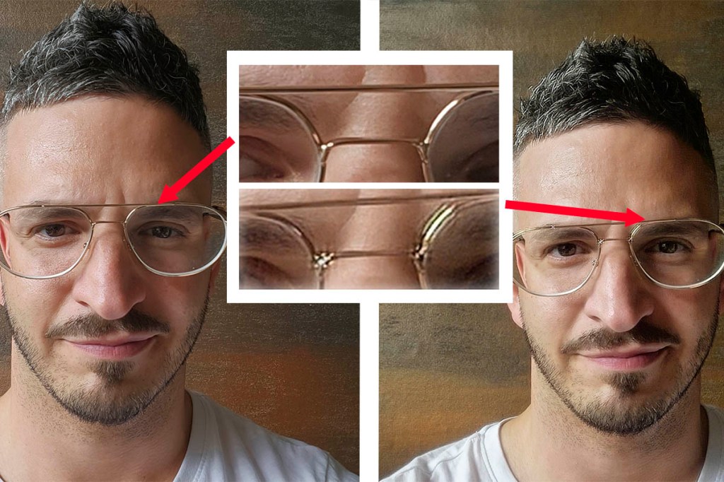 Zwei Selfies im Vergleich, Brillenrahmen bei einem etwas verschwommen