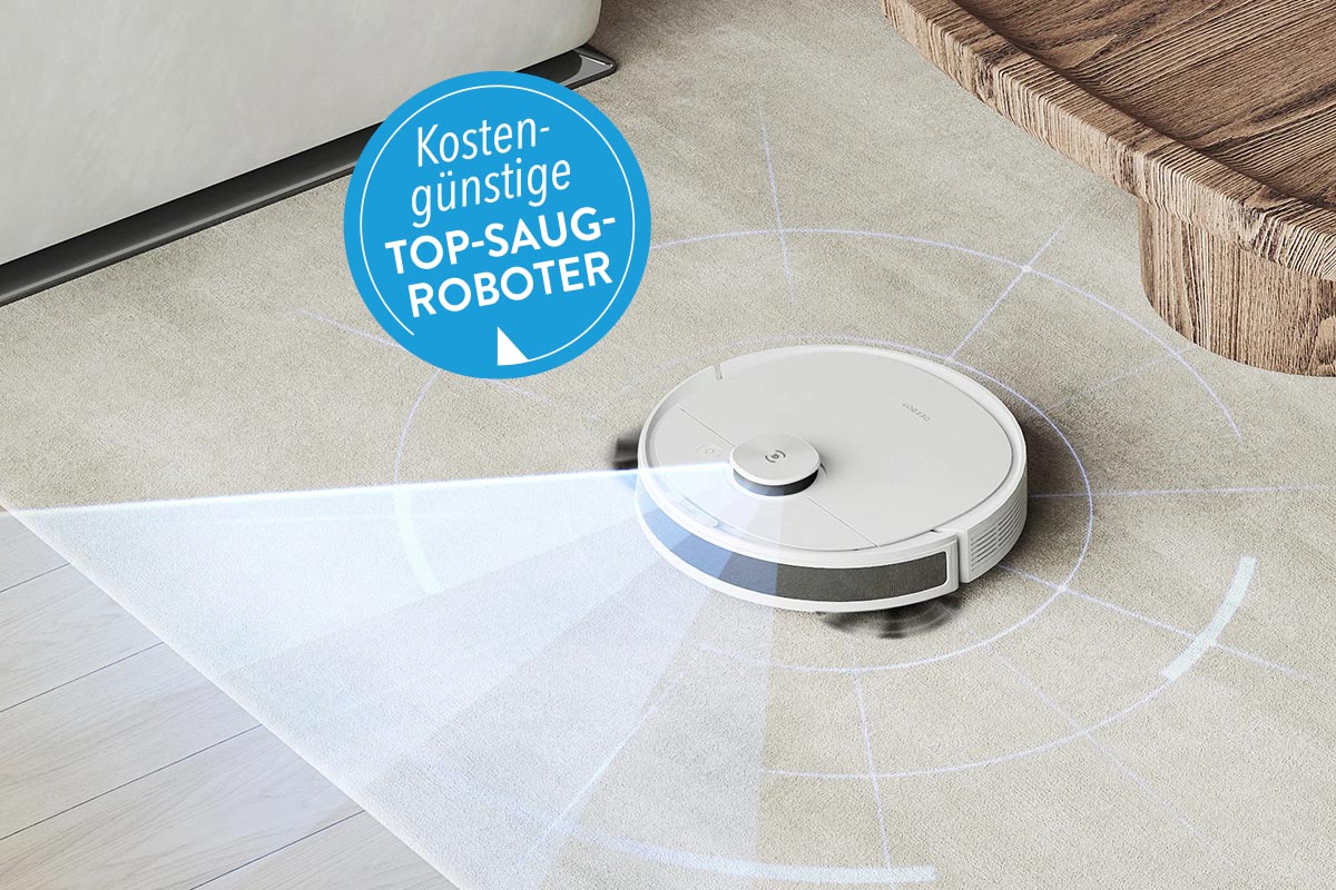 Saugroboter von Ecovacs auf Teppich fahrend