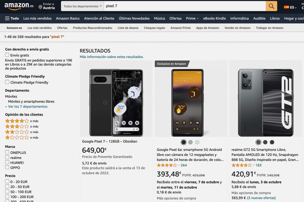 Ein Screenshot zeigt die spanische Amazon-Website