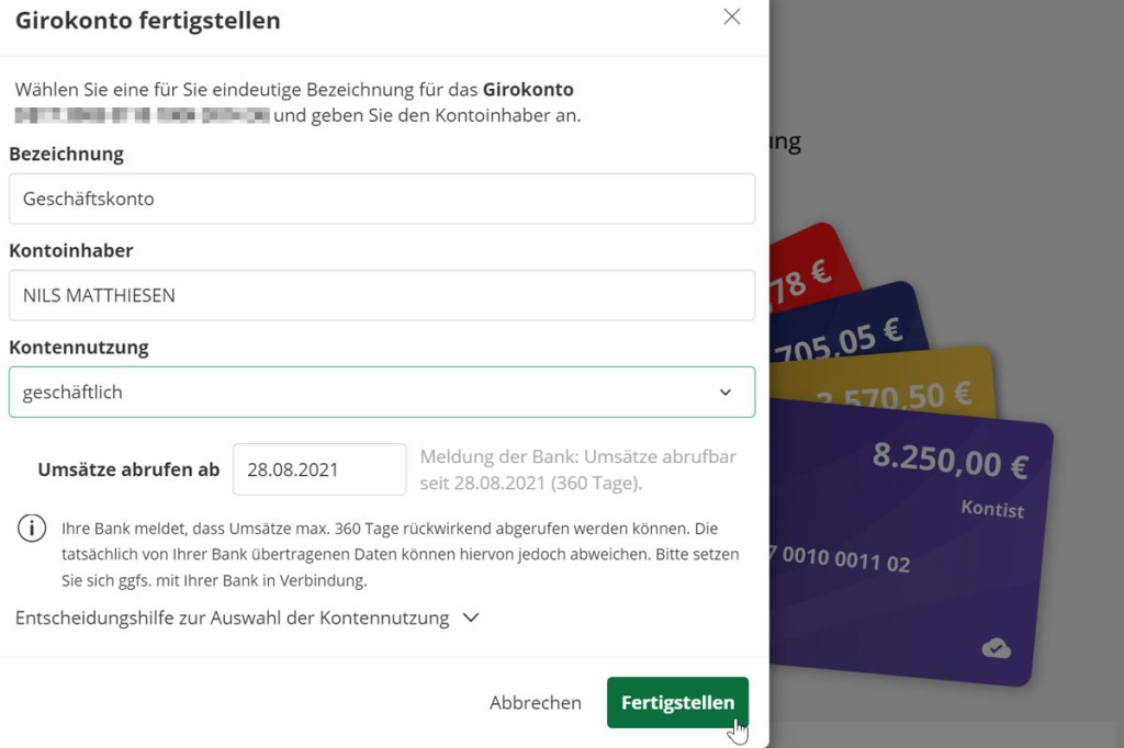 Lexoffice Online Banking einrichten Schritt 6