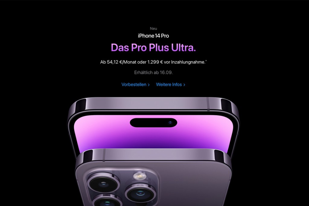 Das Bild zeigt einen Screenshot der Apple-Website.