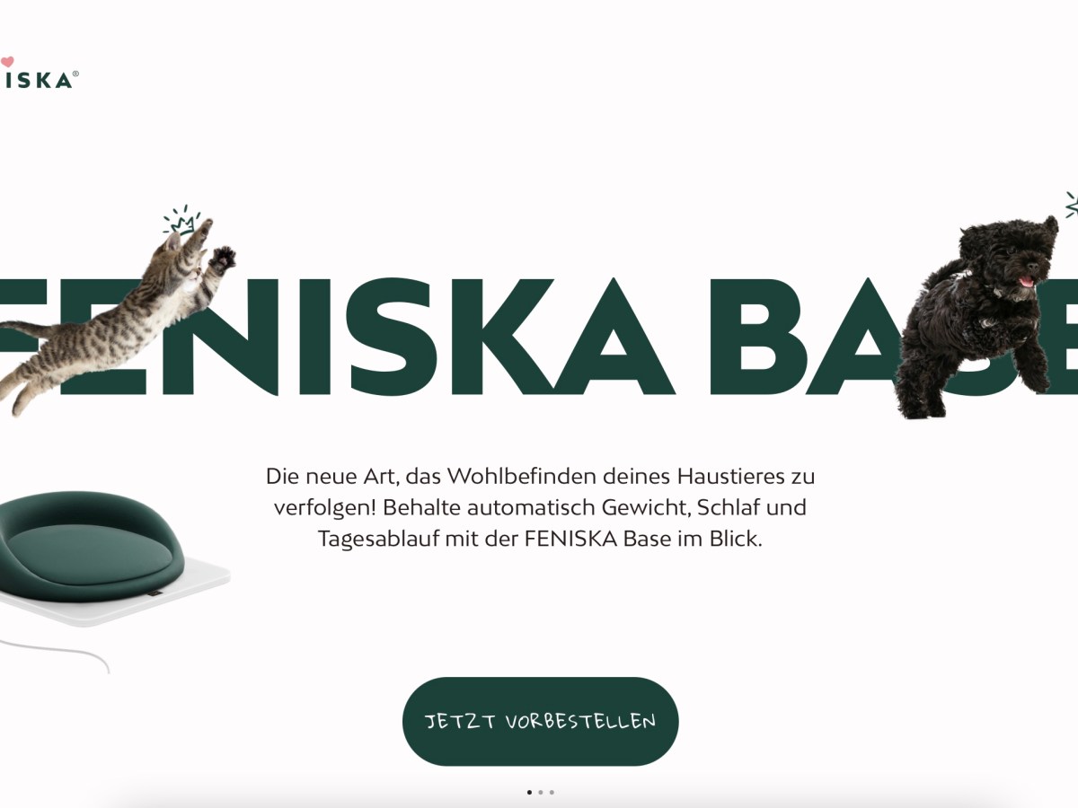 Startseite des Start-Ups Feniska, das die Haustiermatte Fenika Base entwickelt hat.