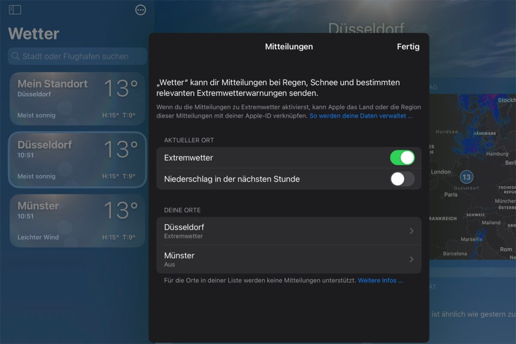 Unwetteralarm iPadOS