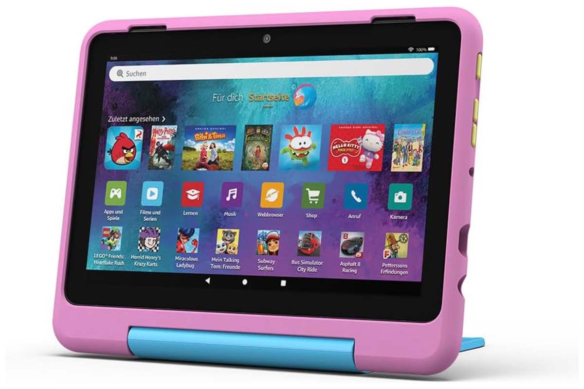 Kindertablet in pink auf weißem Hintergrund