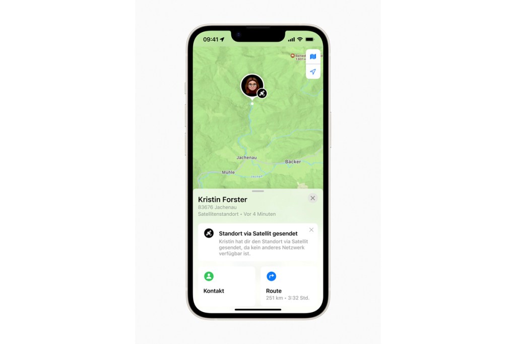 Screenshot der Satelliten-Notruf-Funktion von Apple.