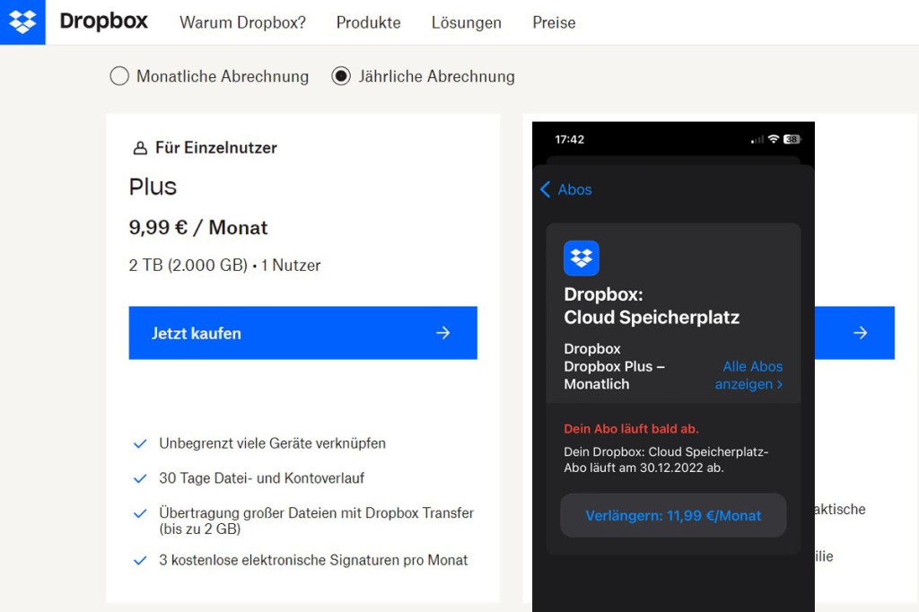 Dropbox Preise