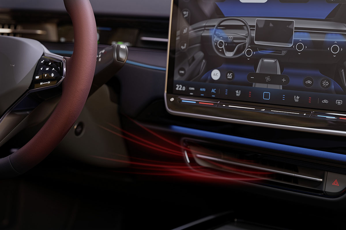 Detailansicht des Displays im Innenraum des E-Autos Volkswagen ID.7