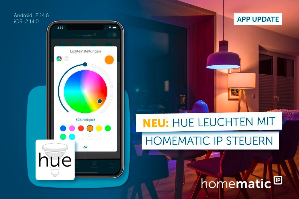 Eine Fotomontage der Lichtsteuerung mit Homematic App