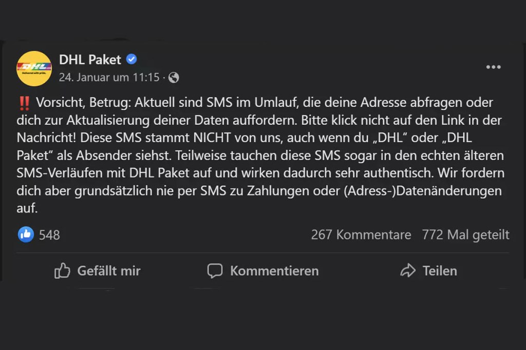 DHL warnt vor einer Phishing-SMS