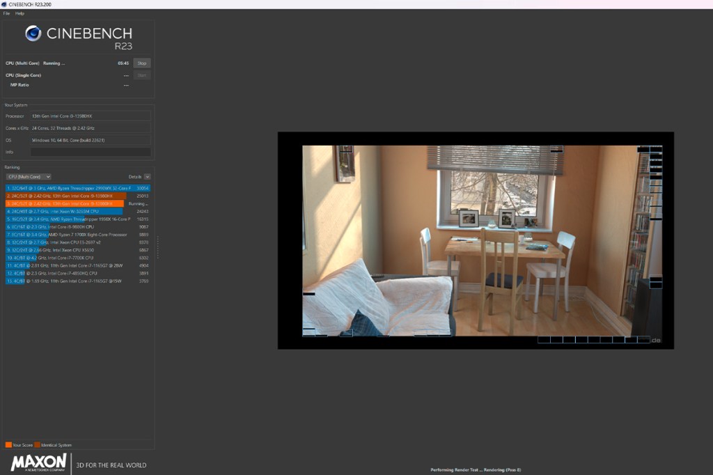 Das Benchmarkprogramm CineBench R23 im Einsatz.