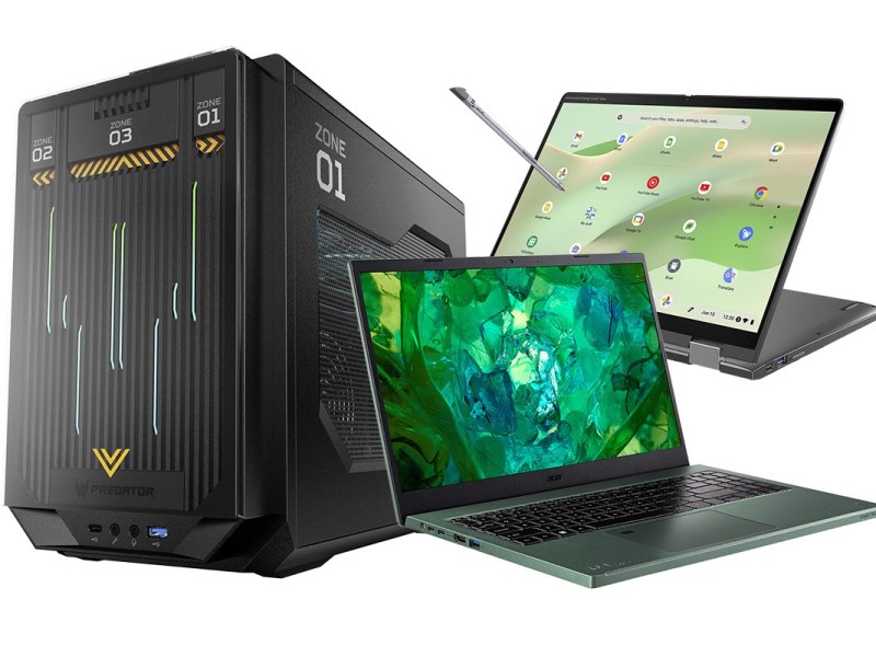 Der Acer Predator Orion X neben dem Aspire Vero 15 und dem Chromebook Spin 714.