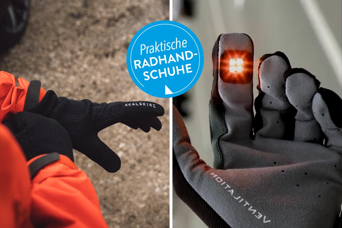 Zwei verschiedene Fahrradhandschuhe mit Zusatzfunktionen