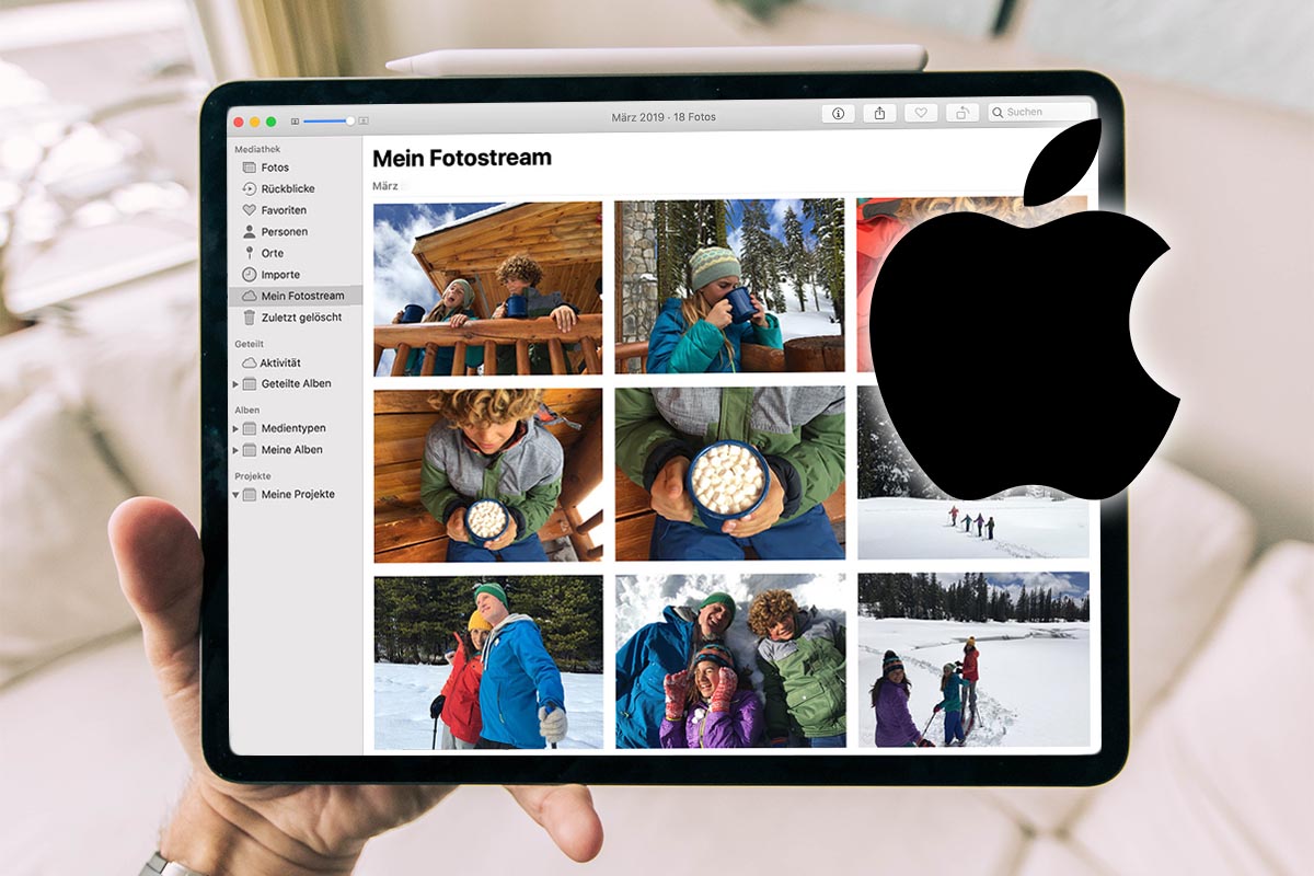Ein Tablet mit geöffneter "Fotostream" Anwendung von Apple.