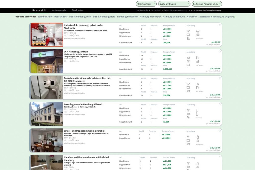 Screenshot Auswahl Hamburg DeinZimmer.de