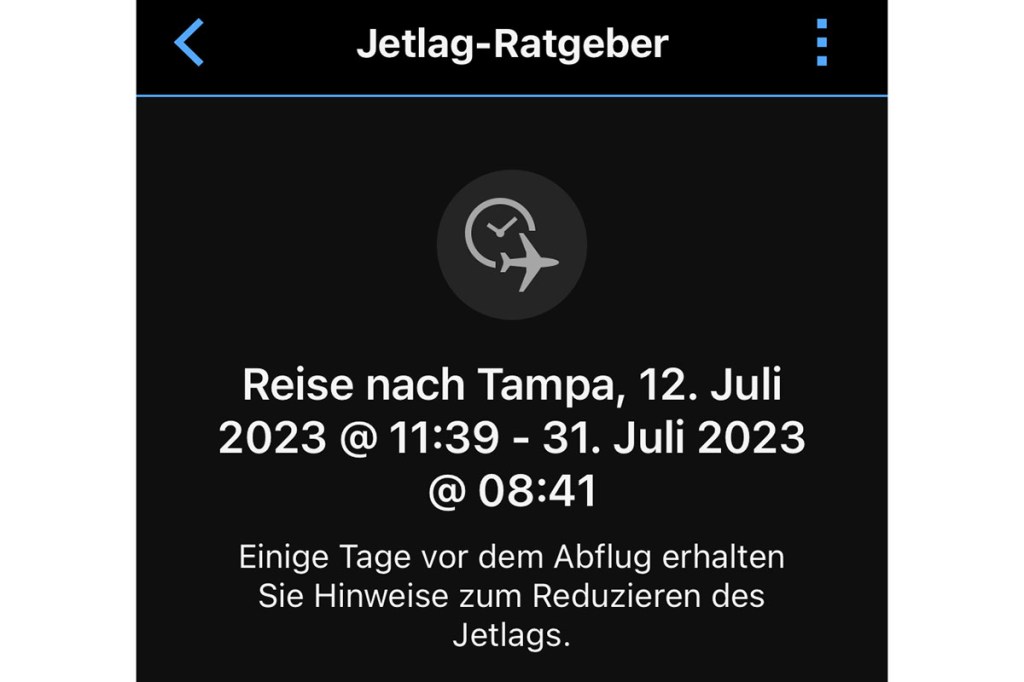 Garmin Jetlag-Ratgeber