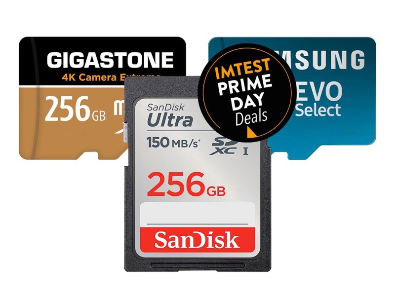 SD-Karten von Gigastone, Samsung und Sandisk vor weißem