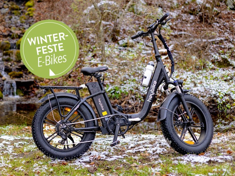 E-Bike auf einem Rasen mit Schnee.