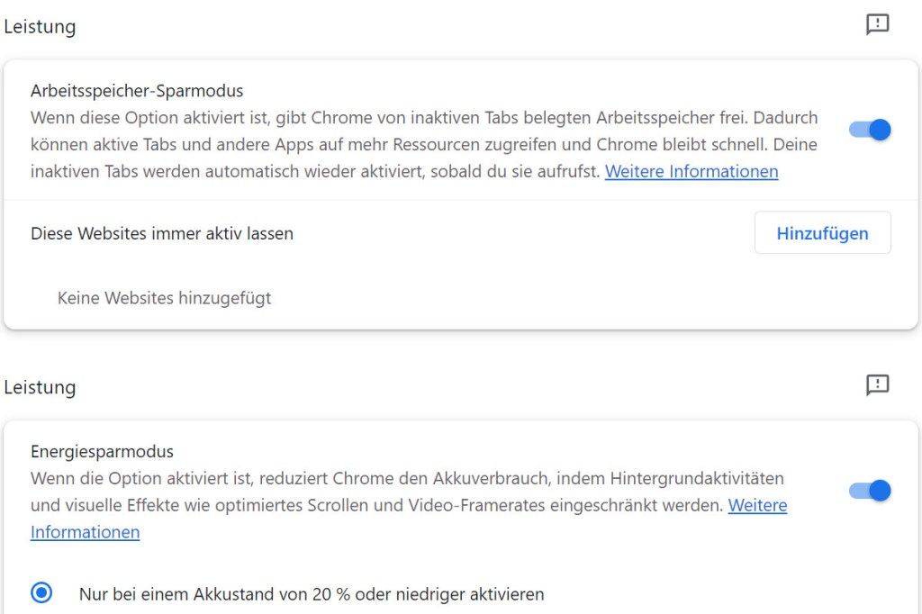 Chrome Sparmodus aktivieren