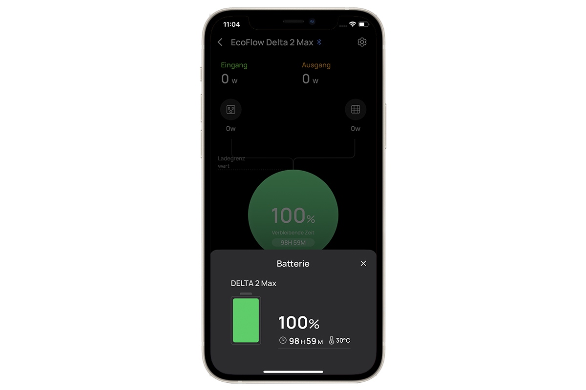 Ein Screenshot der EcoFlow-App mit verbundener Delta 2 Max.